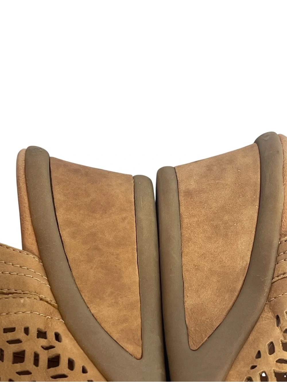 Earth Origins Cascading Tan Laser-Cut Slingback Wedge Sandals SZ 11 D Wide EUC